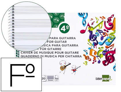 Bloc música Liderpapel para guitarra hexagrama 3 mm. 4º 20 hojas 100g/m²